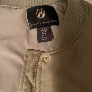 House Of Harlow 1960 light sage green  Bomber Satin Puffer Jacket